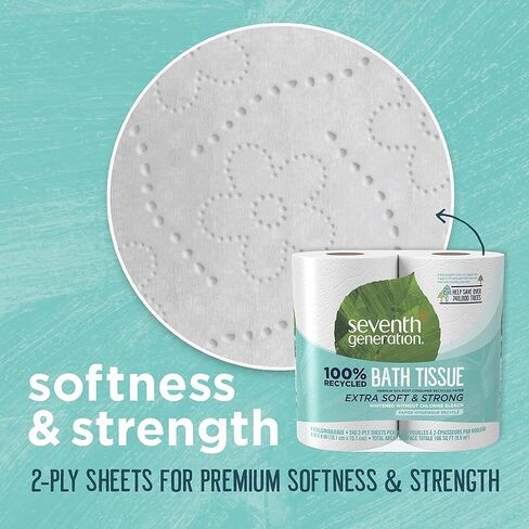 Seventh Generation, Double Roll Bath Tissue 2 Ply 300 Sheet, 4 Count in Kuwait