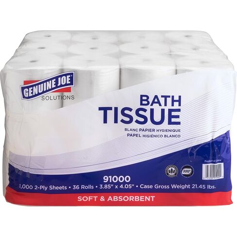 Genuine Joe Bath Tissue, 3.85" x 4.05", 2-Ply, 1000 Sheets/Roll, 36 Count in Saudi Arabia