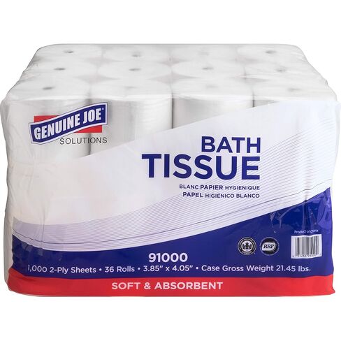 Genuine Joe Bath Tissue, 3.85" x 4.05", 2-Ply, 1000 Sheets/Roll, 36 Count in Saudi Arabia