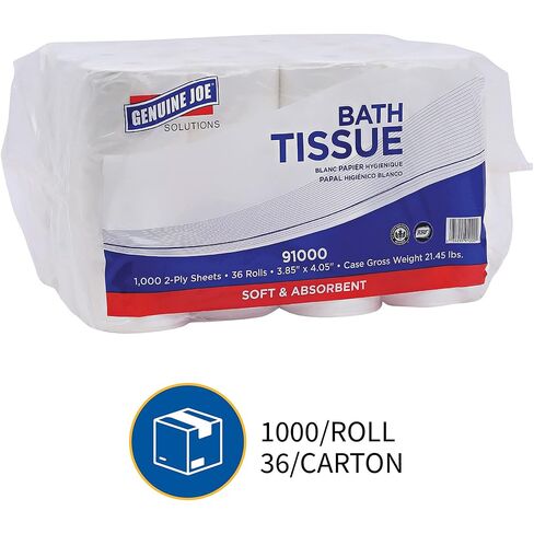 Genuine Joe Bath Tissue, 3.85" x 4.05", 2-Ply, 1000 Sheets/Roll, 36 Count in Saudi Arabia