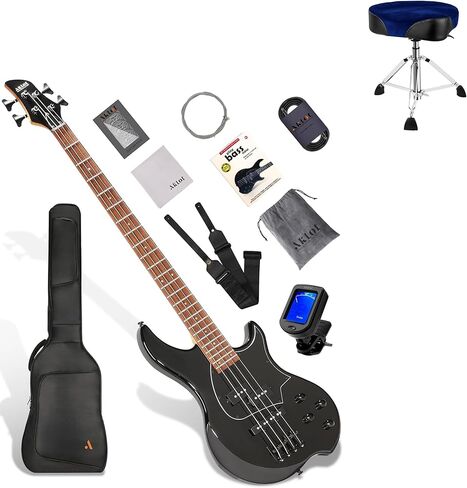 AKLOT Multi-Style Electric Bass Guitar Bundle with Saddle Drum Throne in Kuwait