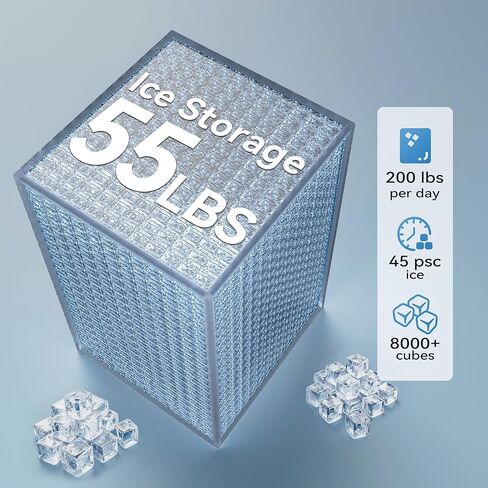 صانع الثلج التجاري من Coolake بقوة 200 رطل/24 ساعة، ماكينة صنع الثلج تحت الطاولة مع تخزين ثلج بوزن 55 رطلًا، تبريد الهواء، مكثف قائم بذاته، آلة صنع الثلج قائمة بذاتها من الفولاذ المقاوم للصدأ لمرآب البار المنزلي in Kuwait