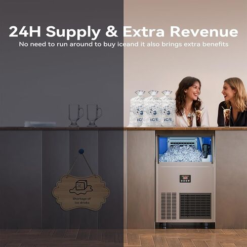 صانع الثلج التجاري من Coolake بقوة 200 رطل/24 ساعة، ماكينة صنع الثلج تحت الطاولة مع تخزين ثلج بوزن 55 رطلًا، تبريد الهواء، مكثف قائم بذاته، آلة صنع الثلج قائمة بذاتها من الفولاذ المقاوم للصدأ لمرآب البار المنزلي in Kuwait