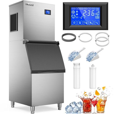 Coolski Commercial Ice Maker Machine 450LBS/24H, 22'' Wide Ice Machine with 300LBS Large Storage Bin, Clear Ice Cubes Air Cooled Stainless Steel Ice Maker for Restaurant/Bar/Cafe/Business in Saudi Arabia