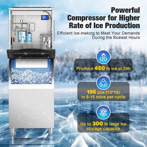 Coolski Commercial Ice Maker Machine 450LBS/24H, 22'' Wide Ice Machine with 300LBS Large Storage Bin, Clear Ice Cubes Air Cooled Stainless Steel Ice Maker for Restaurant/Bar/Cafe/Business in Saudi Arabia