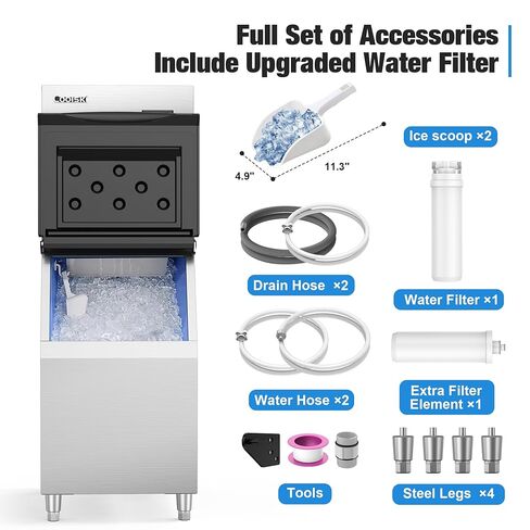 Coolski Commercial Ice Maker Machine 450LBS/24H, 22'' Wide Ice Machine with 300LBS Large Storage Bin, Clear Ice Cubes Air Cooled Stainless Steel Ice Maker for Restaurant/Bar/Cafe/Business in Saudi Arabia