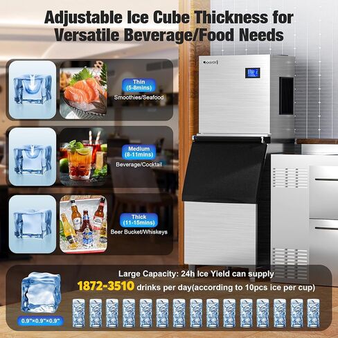 Coolski Commercial Ice Maker Machine 450LBS/24H, 22'' Wide Ice Machine with 300LBS Large Storage Bin, Clear Ice Cubes Air Cooled Stainless Steel Ice Maker for Restaurant/Bar/Cafe/Business in Saudi Arabia
