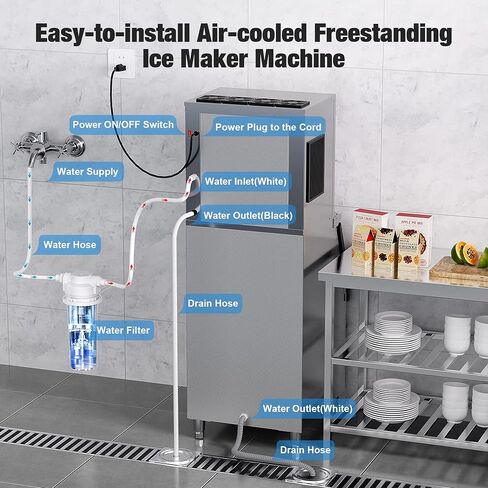 Coolski Commercial Ice Maker Machine 450LBS/24H, 22'' Wide Ice Machine with 300LBS Large Storage Bin, Clear Ice Cubes Air Cooled Stainless Steel Ice Maker for Restaurant/Bar/Cafe/Business in Saudi Arabia