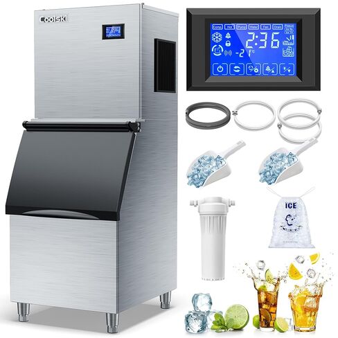 Coolski Commercial Ice Maker Machine 450LBS/24H, 22'' Wide Ice Machine with 300LBS Large Storage Bin, Clear Ice Cubes Air Cooled Stainless Steel Ice Maker for Restaurant/Bar/Cafe/Business in Saudi Arabia