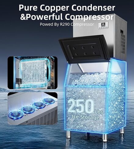 آلة صنع الثلج التجارية بقدرة 450 رطلاً/24 ساعة مع تخزين 250 رطلاً، وضع التنظيف الذاتي، آلة صنع الثلج الصناعية، الثلج جاهز في 7-15 دقيقة، صانع الثلج من الفولاذ المقاوم للصدأ للبار/المقهى/المطعم/الأعمال in Kuwait