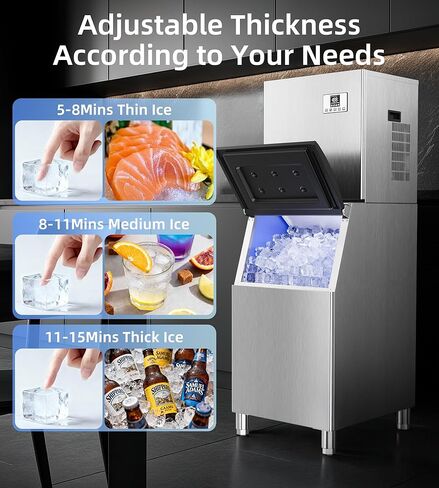 آلة صنع الثلج التجارية بقدرة 450 رطلاً/24 ساعة مع تخزين 250 رطلاً، وضع التنظيف الذاتي، آلة صنع الثلج الصناعية، الثلج جاهز في 7-15 دقيقة، صانع الثلج من الفولاذ المقاوم للصدأ للبار/المقهى/المطعم/الأعمال in Kuwait