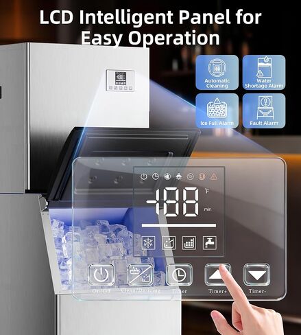 آلة صنع الثلج التجارية بقدرة 450 رطلاً/24 ساعة مع تخزين 250 رطلاً، وضع التنظيف الذاتي، آلة صنع الثلج الصناعية، الثلج جاهز في 7-15 دقيقة، صانع الثلج من الفولاذ المقاوم للصدأ للبار/المقهى/المطعم/الأعمال in Kuwait