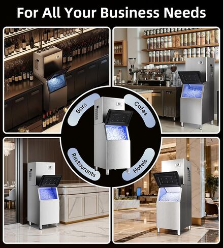 آلة صنع الثلج التجارية بقدرة 450 رطلاً/24 ساعة مع تخزين 250 رطلاً، وضع التنظيف الذاتي، آلة صنع الثلج الصناعية، الثلج جاهز في 7-15 دقيقة، صانع الثلج من الفولاذ المقاوم للصدأ للبار/المقهى/المطعم/الأعمال in Kuwait