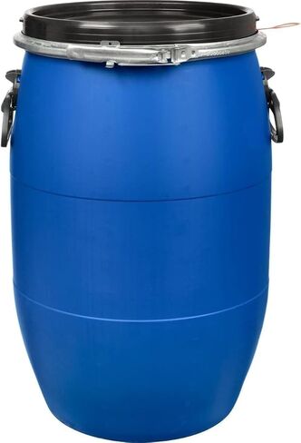 Blue Plastic Open Top Barrel Drum with Lid & Latch Ring - Airtight Storage Keg for Industrial Use, Heavy Duty Container for Liquids & Solids in Saudi Arabia