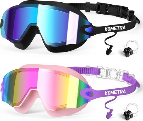 2 حزمة من نظارات السباحة للبالغين، نظارات سباحة بدون إطار مضادة للضباب للحماية من الأشعة فوق البنفسجية، نظارات سباحة واضحة الرؤية للرجال والنساء in Kuwait