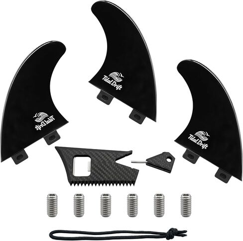 زعانف لوح ركوب الأمواج G5، مجموعة أدوات دفع من النايلون المقوى بالألياف الزجاجية بنسبة 35% متوافقة مع قواعد FCS، مصبوبة بالضغط العالي من أجل المرونة الصلبة و3 زعانف مع 4 في 1 متعددة الأدوات و6 براغي احتياطية - أسود in Kuwait