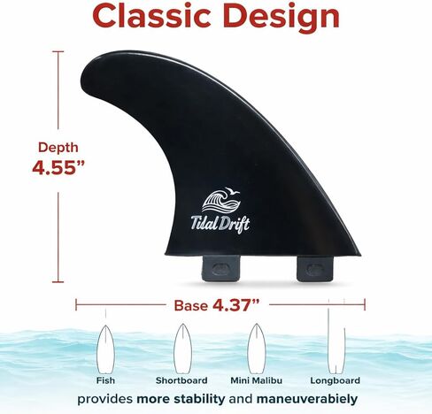 زعانف لوح ركوب الأمواج G5، مجموعة أدوات دفع من النايلون المقوى بالألياف الزجاجية بنسبة 35% متوافقة مع قواعد FCS، مصبوبة بالضغط العالي من أجل المرونة الصلبة و3 زعانف مع 4 في 1 متعددة الأدوات و6 براغي احتياطية - أسود in Kuwait