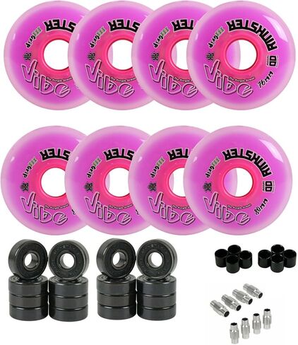 Rink Rat Roller Hockey Wheels Vibe 76mm / 80mm Hilo XXX Grip Purple with Hybrid Ceramic Bearings in Kuwait