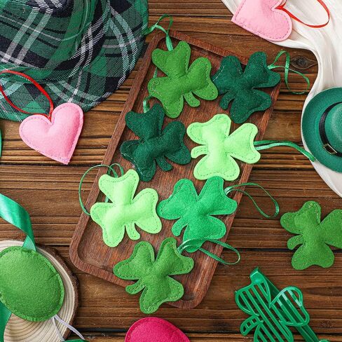 24 Pieces Valentine's Day Heart Ornaments St Patrick's Day Shamrocks Ornament Easter Hanging Egg Ornaments Valentines Day Tree Decoration Heart Shaped Felt Ornaments for Holiday Hanging Craft Decor in Saudi Arabia