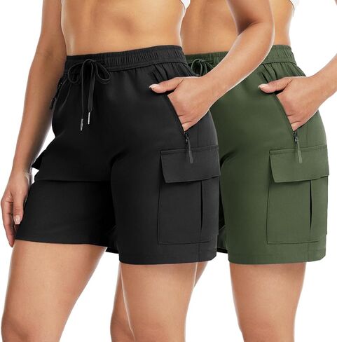Star Vibe 2 Pack Women's Hiking Cargo Shorts Quick Dry Lightweight Summer Casual Golf Athletic Shorts with Zipper Pockets in Saudi Arabia