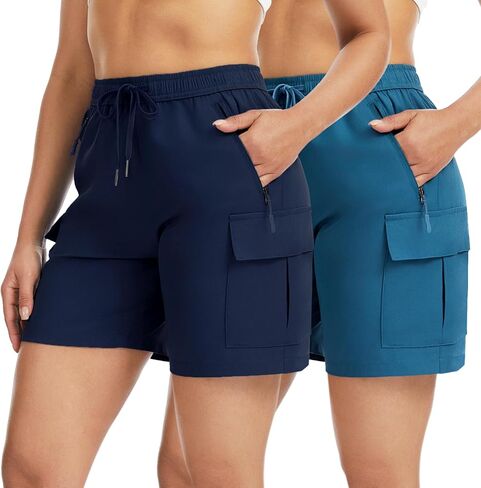 Star Vibe 2 Pack Women's Hiking Cargo Shorts Quick Dry Lightweight Summer Casual Golf Athletic Shorts with Zipper Pockets in Saudi Arabia