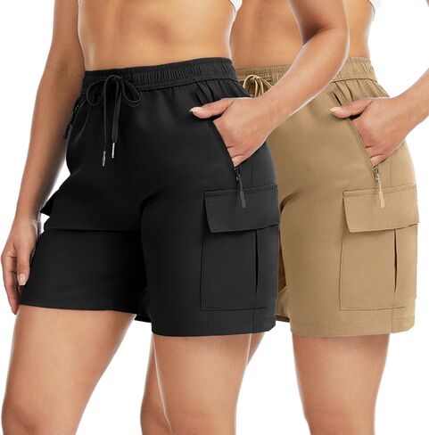 Star Vibe 2 Pack Women's Hiking Cargo Shorts Quick Dry Lightweight Summer Casual Golf Athletic Shorts with Zipper Pockets in Saudi Arabia