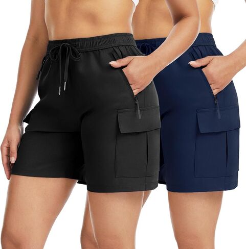Star Vibe 2 Pack Women's Hiking Cargo Shorts Quick Dry Lightweight Summer Casual Golf Athletic Shorts with Zipper Pockets in Saudi Arabia