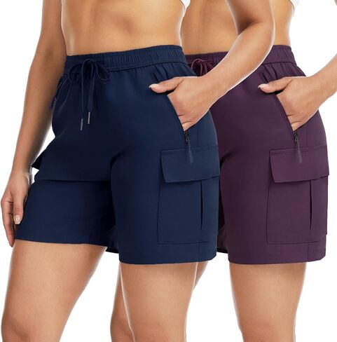 Star Vibe 2 Pack Women's Hiking Cargo Shorts Quick Dry Lightweight Summer Casual Golf Athletic Shorts with Zipper Pockets in Saudi Arabia