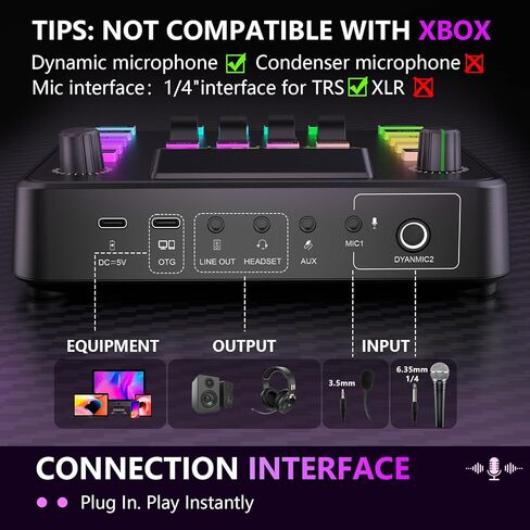 حزمة معدات البودكاست، خلاط صوت مع ميكروفون ديناميكي للكمبيوتر الشخصي، مجموعة معدات الألعاب لتسجيل البودكاست، مغير الصوت/التقليل من الضوضاء/التردد/البلوتوث، البث المباشر، غناء الفيديو (الهاتف/PS5) in Kuwait