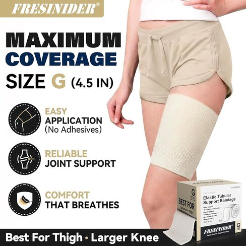 ضمادة دعم أنبوبية مرنة مقاس G من FRESINIDER (4.5 بوصة × 11 ياردة) - أقصى تغطية خفيفة إلى لفافة ضغط متوسطة للفخذ والركبة الكبيرة، جوارب قابلة للتنفس in Kuwait