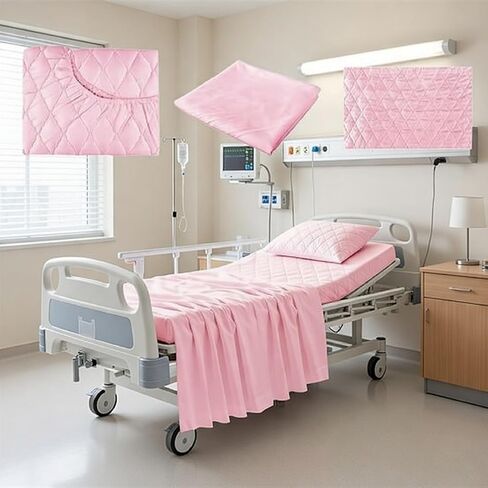 Lounsweer 3 Piece Hospital Bed Sheet Set, Purple Waterproof Bed Sheet Set, Incontinence Protection for Home and Hospital Use, Include 1 Fitted 36" x 84" x 12" 1 Flat and 1 Pillowcase in Kuwait