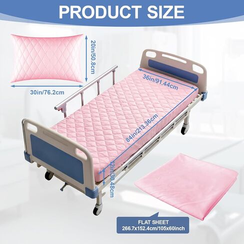 Lounsweer 3 Piece Hospital Bed Sheet Set, Purple Waterproof Bed Sheet Set, Incontinence Protection for Home and Hospital Use, Include 1 Fitted 36" x 84" x 12" 1 Flat and 1 Pillowcase in Kuwait