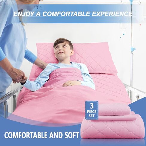 Lounsweer 3 Piece Hospital Bed Sheet Set, Purple Waterproof Bed Sheet Set, Incontinence Protection for Home and Hospital Use, Include 1 Fitted 36" x 84" x 12" 1 Flat and 1 Pillowcase in Kuwait