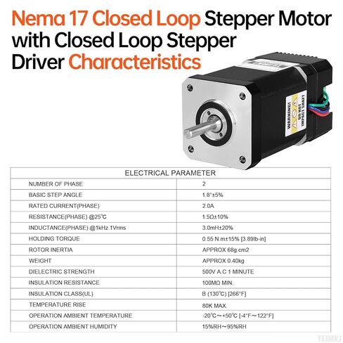 Nema 17 Closed Loop Stepper Motor with Integrated Closed Loop Stepper Driver 1.8‌°‌ 2 Phase High Torque 0.55Nm(77.89oz·in) Bipolar 2.0A 1.5Ω 71mm Cable 0.3M for 3D Printer DIY Robot in Kuwait