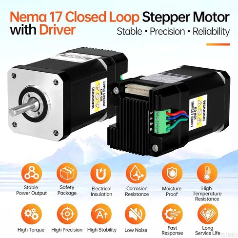 Nema 17 Closed Loop Stepper Motor with Integrated Closed Loop Stepper Driver 1.8‌°‌ 2 Phase High Torque 0.55Nm(77.89oz·in) Bipolar 2.0A 1.5Ω 71mm Cable 0.3M for 3D Printer DIY Robot in Kuwait