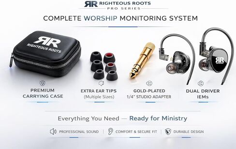 شاشات Righteous Roots RR-EV1 الاحترافية ذات المحرك المزدوج داخل الأذن (IEM) مع حقيبة حمل - سماعات أذن للموسيقيين وفرق العبادة ومهندسي الصوت - عزل صوت عالي الدقة (زوج واحد) in Saudi Arabia