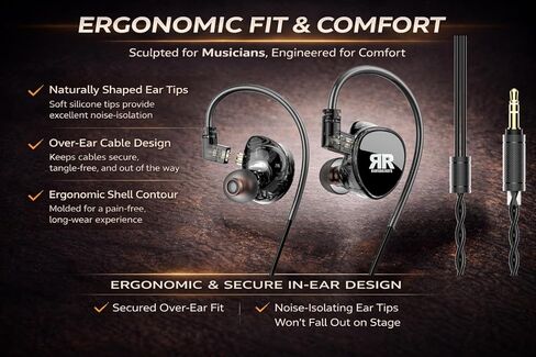 شاشات Righteous Roots RR-EV1 الاحترافية ذات المحرك المزدوج داخل الأذن (IEM) مع حقيبة حمل - سماعات أذن للموسيقيين وفرق العبادة ومهندسي الصوت - عزل صوت عالي الدقة (زوج واحد) in Saudi Arabia