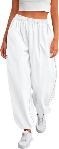 Womens Balloon Baggy Pants Summer Elastic Waist Wide Leg Harem Pants Loose Hiking Jogger Sweatpants with Pockets in Saudi Arabia