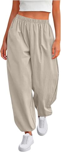 Womens Balloon Baggy Pants Summer Elastic Waist Wide Leg Harem Pants Loose Hiking Jogger Sweatpants with Pockets in Saudi Arabia