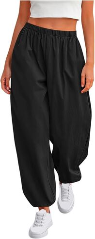 Womens Balloon Baggy Pants Summer Elastic Waist Wide Leg Harem Pants Loose Hiking Jogger Sweatpants with Pockets in Saudi Arabia