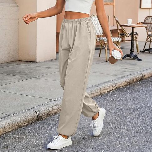 Womens Balloon Baggy Pants Summer Elastic Waist Wide Leg Harem Pants Loose Hiking Jogger Sweatpants with Pockets in Saudi Arabia