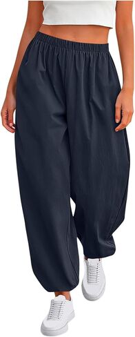 Womens Balloon Baggy Pants Summer Elastic Waist Wide Leg Harem Pants Loose Hiking Jogger Sweatpants with Pockets in Saudi Arabia