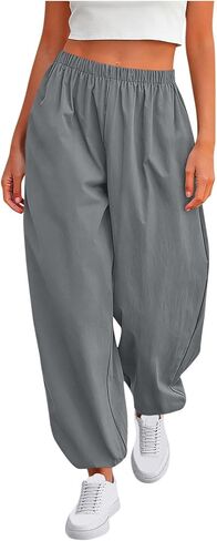 Womens Balloon Baggy Pants Summer Elastic Waist Wide Leg Harem Pants Loose Hiking Jogger Sweatpants with Pockets in Saudi Arabia