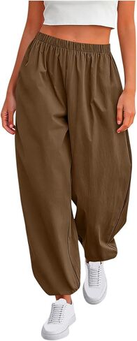 Womens Balloon Baggy Pants Summer Elastic Waist Wide Leg Harem Pants Loose Hiking Jogger Sweatpants with Pockets in Saudi Arabia