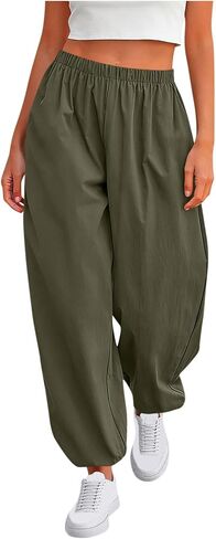 Womens Balloon Baggy Pants Summer Elastic Waist Wide Leg Harem Pants Loose Hiking Jogger Sweatpants with Pockets in Saudi Arabia