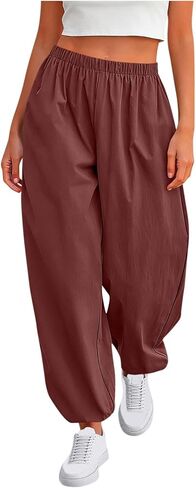 Womens Balloon Baggy Pants Summer Elastic Waist Wide Leg Harem Pants Loose Hiking Jogger Sweatpants with Pockets in Saudi Arabia