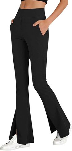 Women's Flare Leggings Tummy Control Bootcut Workout Yoga Pants High Waisted Stretchy Slits Bottoms with Pockets in Saudi Arabia