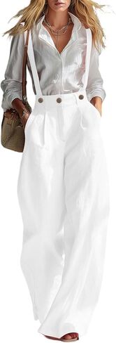 Womens Overalls Casual Loose Jumpsuits Summer Boho Wide Leg Pants Business Dressy Work Trousers with Pockets in Saudi Arabia