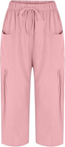 Linen Pants Women Summer Wide Leg Pleated Palazzo Pants Elastic Waist Travel Trousers with Pockets Beach Clothes in Saudi Arabia