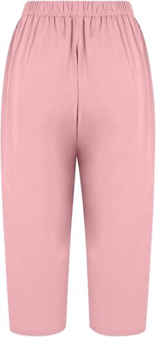 Linen Pants Women Summer Wide Leg Pleated Palazzo Pants Elastic Waist Travel Trousers with Pockets Beach Clothes in Saudi Arabia
